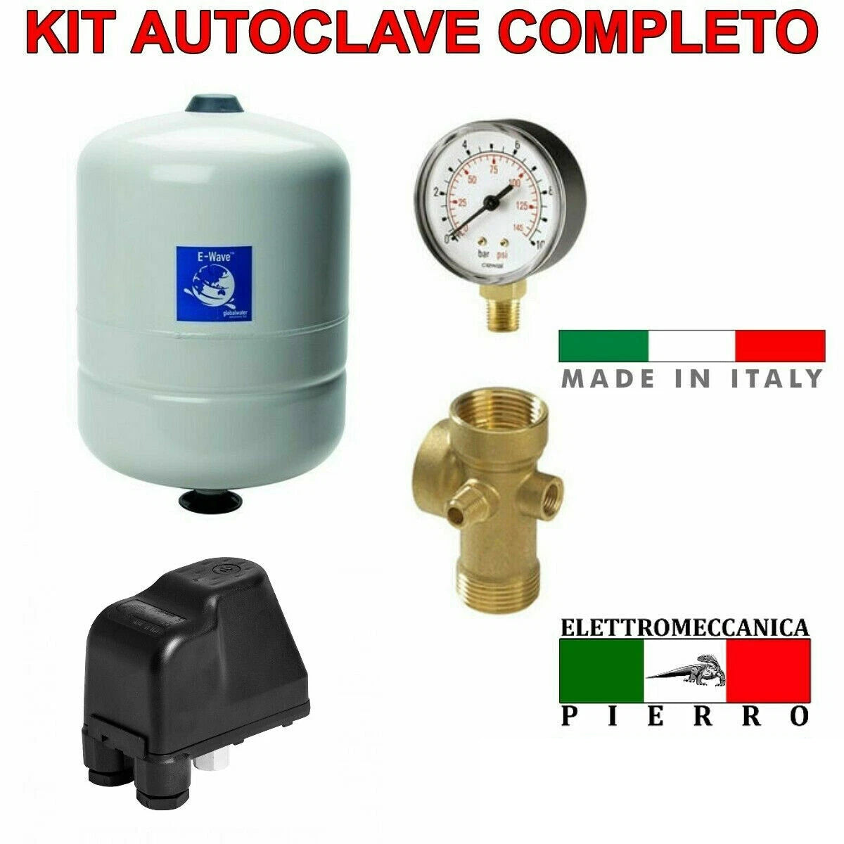 Kit Autoclave Completo BRICOQUI - Manometro, Pressostato, Raccordo 5 Vie E Teflon Per Pompa Acqua