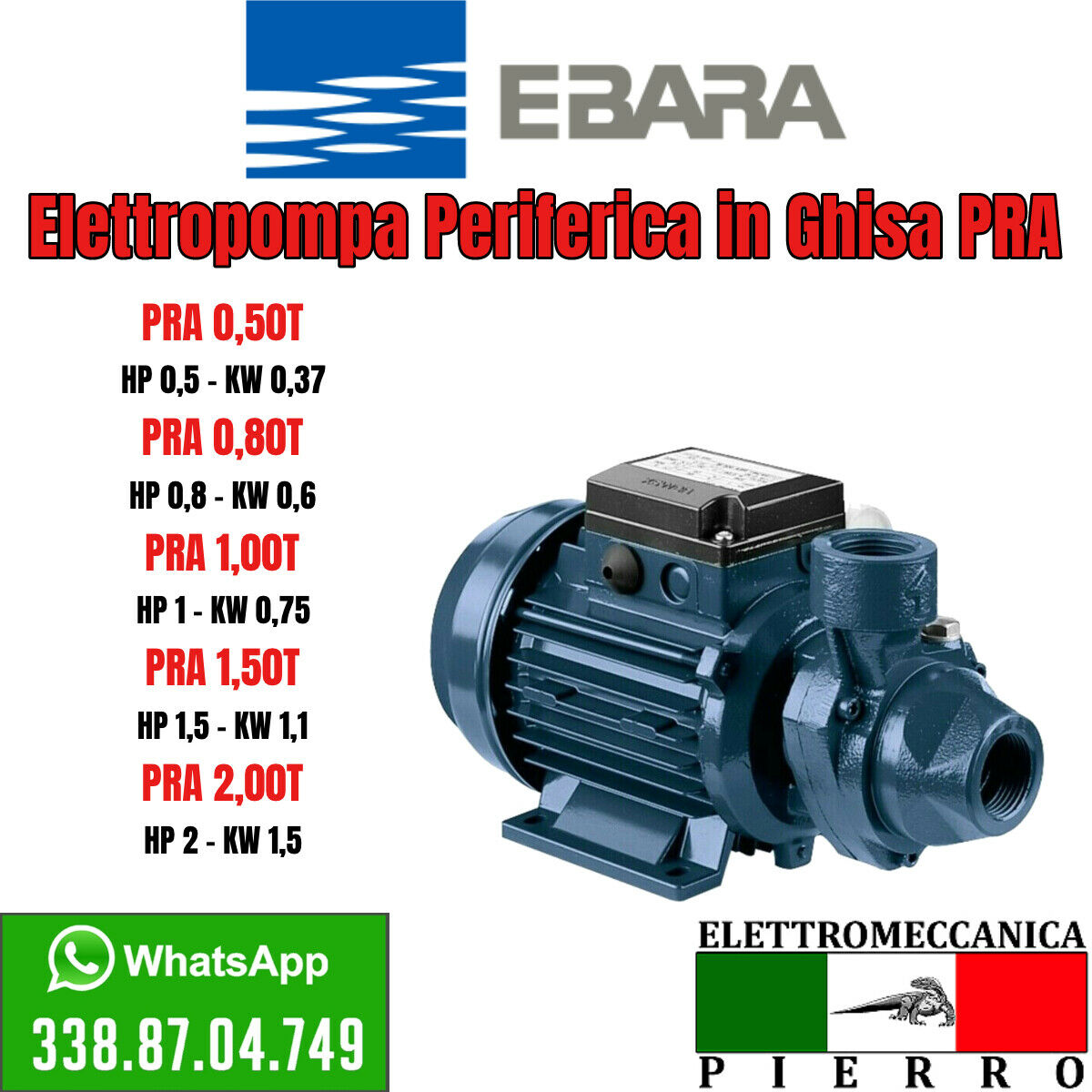 Elettropompa Periferica Acqua Autoclave Centrifuga in ghisa PRA V400 t –  Elettromeccanica Pierro Shop