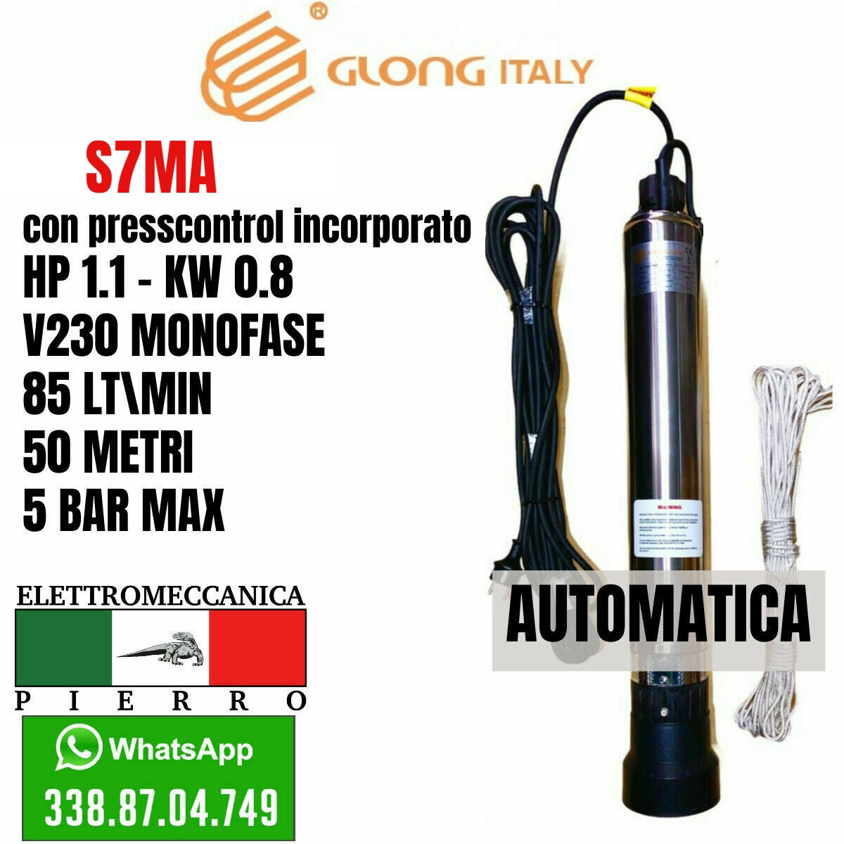 Pompa Sommersa AQUA Regen Star Super 900 – 900W, 4500 L/h, 6 Bar, Con Presscontrol E Cavo 25m, Per Serbatoi E Acqua Piovana