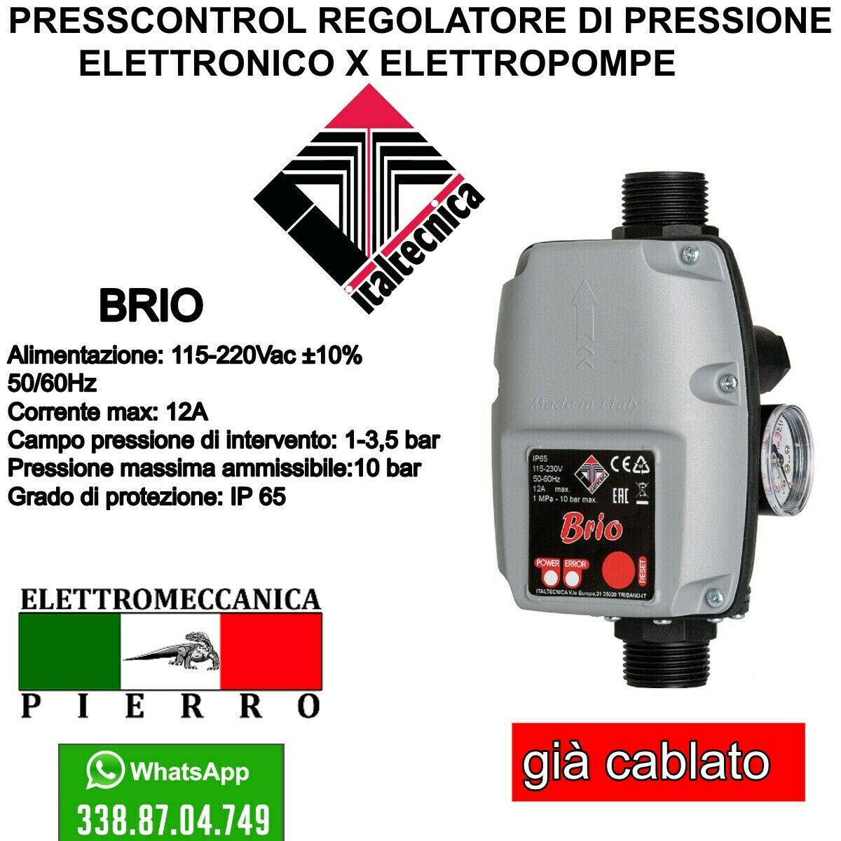 Presscontrol Brio Tank Régulateur De Pression Électronique Autoclave Italtecnica Presscontrol Brio Tank Régulateur De Pression Électronique Autoclave Italtecnica
