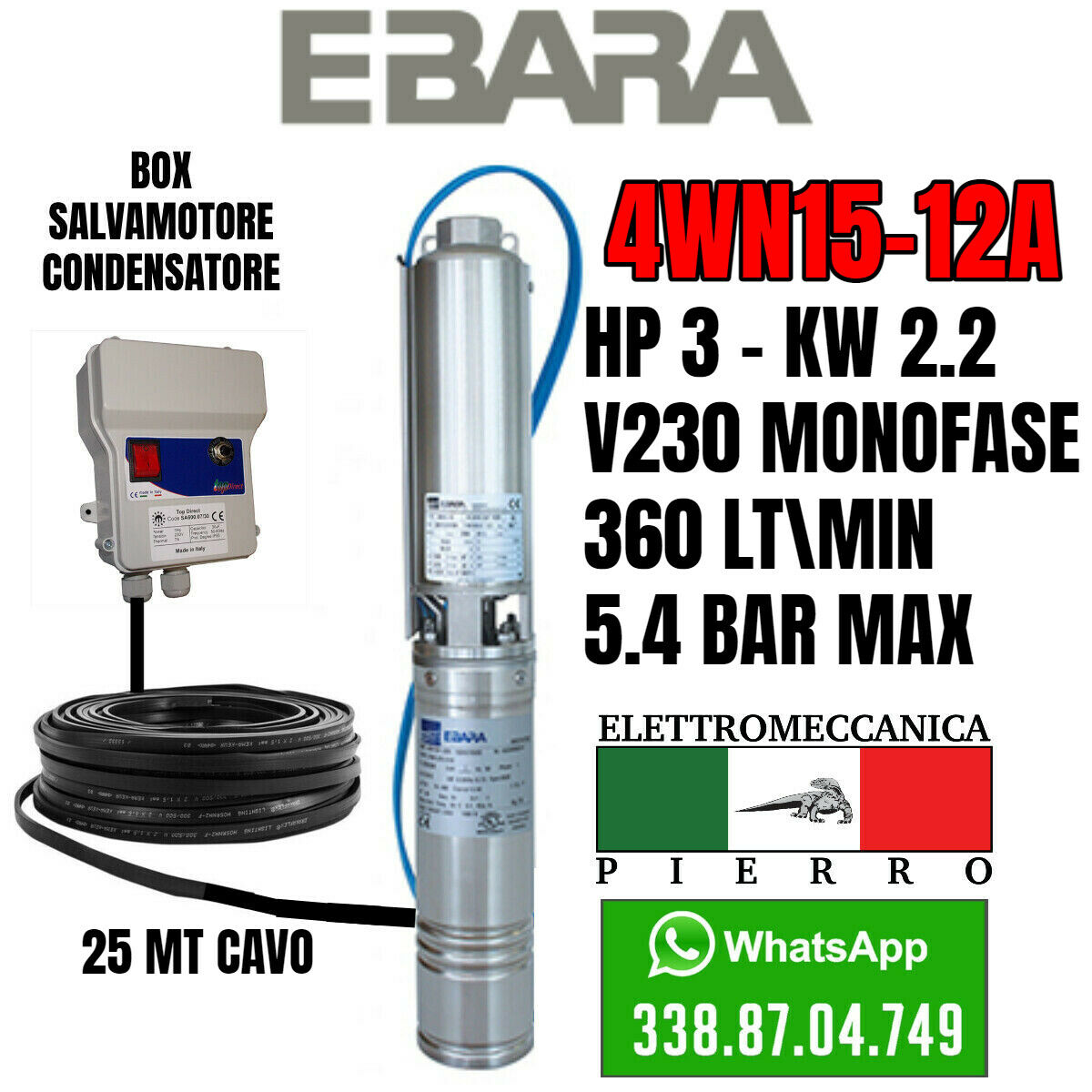 Pompa Sommersa Per Pozzo Profondo - 50 L/min, 1 CV, 750W, Prevalenza 60m - Foto 9