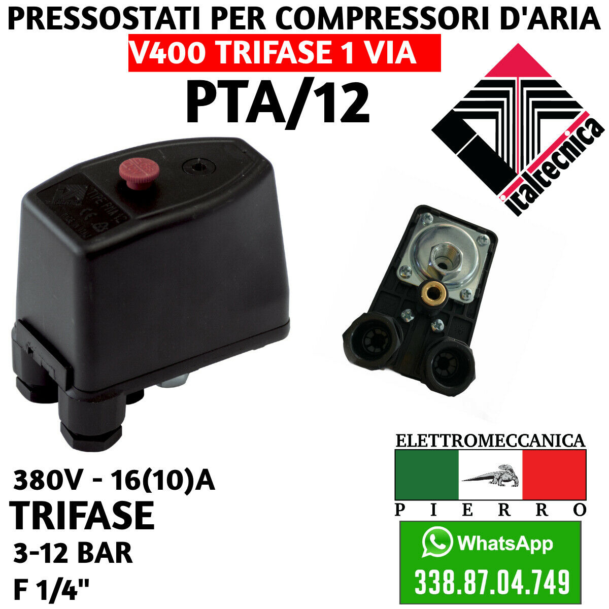PRESSOSTATO PER COMPRESSORI COMPRESSORE 1 VIA 4 VIA AD ARIA V400 V230 –  Elettromeccanica Pierro Shop