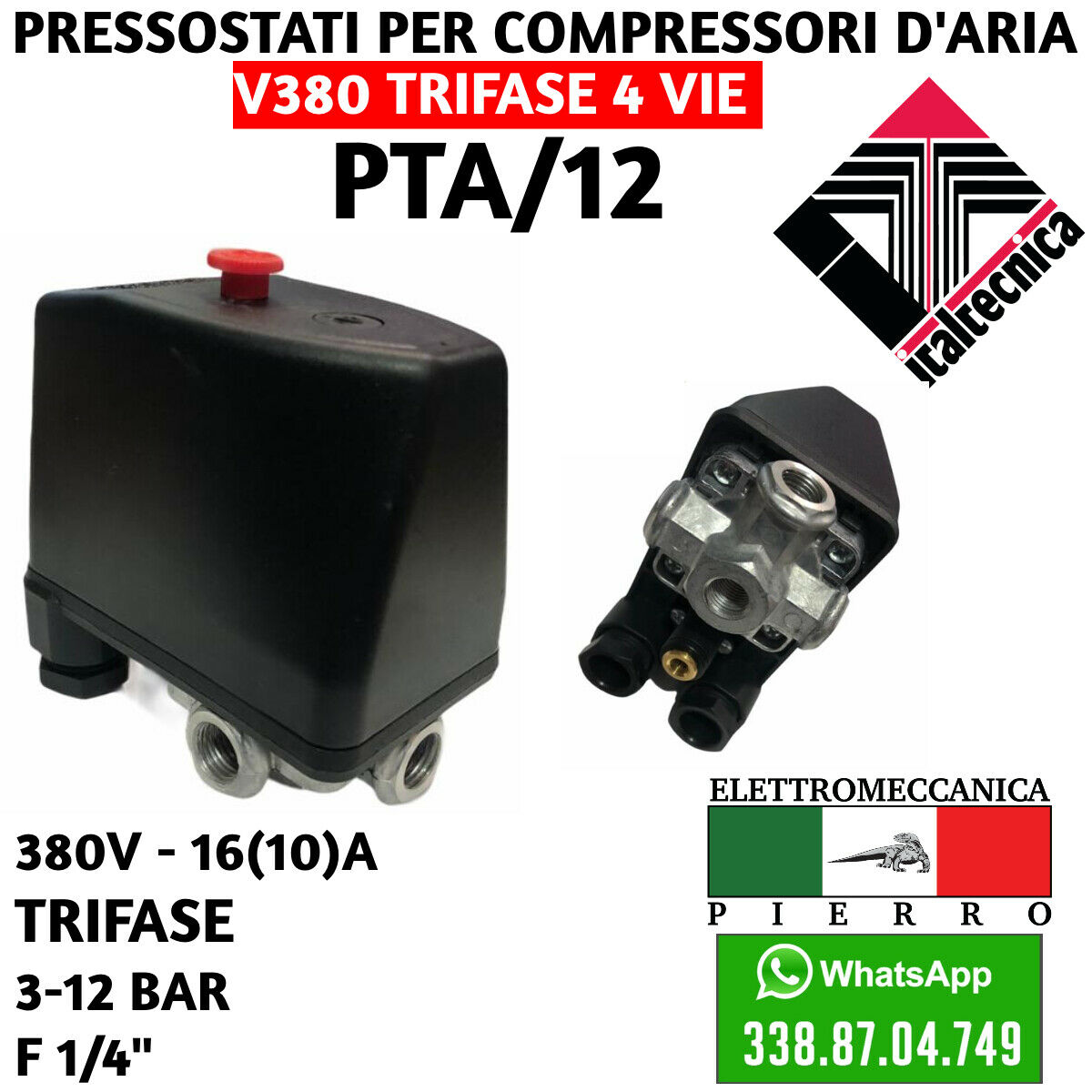 PRESSOSTATO PER COMPRESSORI COMPRESSORE 1 VIA 4 VIA AD ARIA V400 V230 –  Elettromeccanica Pierro Shop
