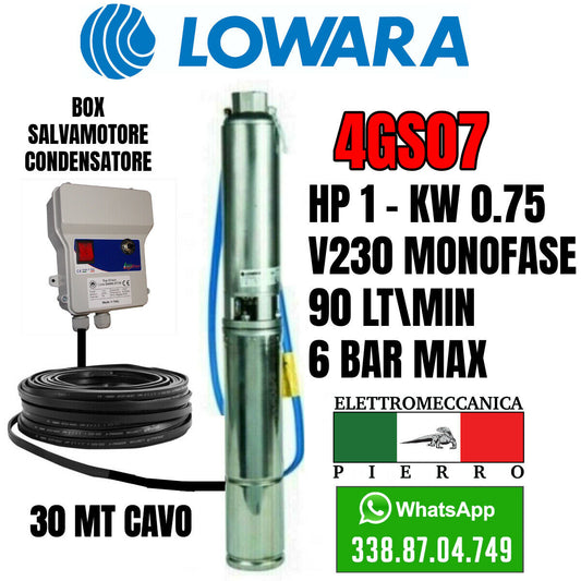 POMPA SOMMERSA 4GS07+MOTORE HP1 V230+CAVO 30MT+BOX