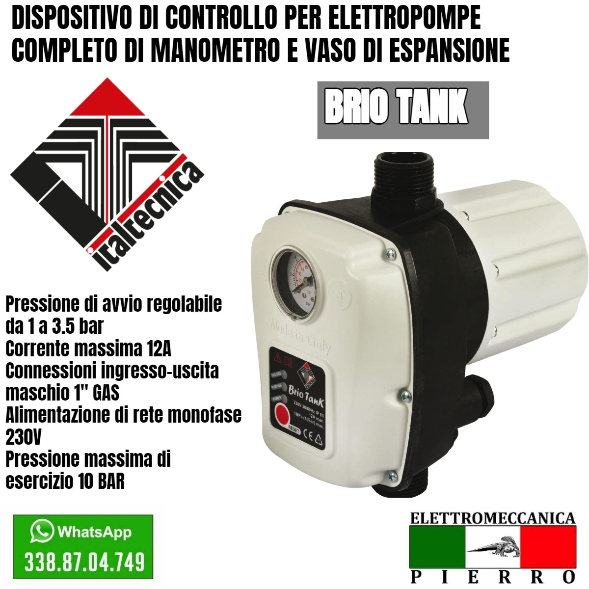 PRESSCONTROLL 1,5 Bar Regolatore Di Pressione Autoclave | IDROVIP