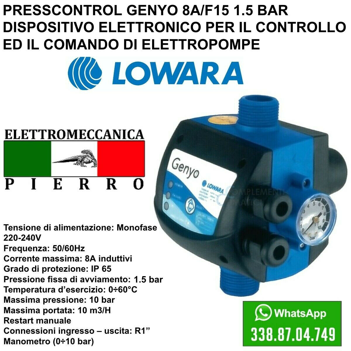 Presscontrol GENYO 8A/F15 LOWARA logo LOWARA Elettromeccanica Pierro Assistenza